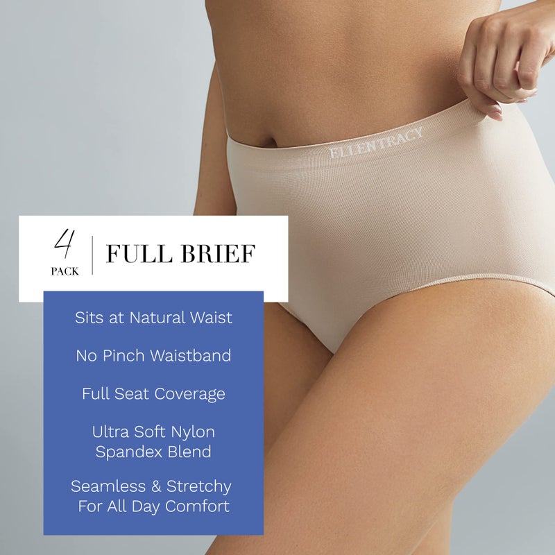 ELLEN TRACY Womenâ€™s Full Brief Panties Breathable Seamless Underwear 4-Pack Multipack (Regular & Plus Size) - Large - Image 3